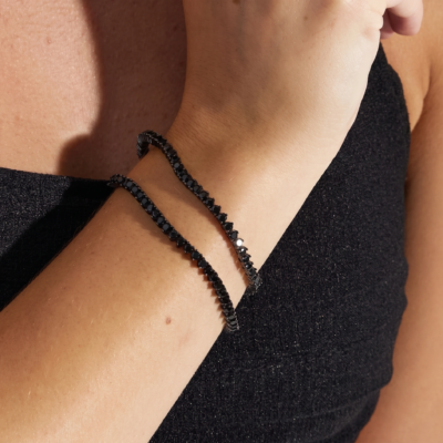 Pulseira Riviera - com Cristais Negros Folheada à Ródio Negro